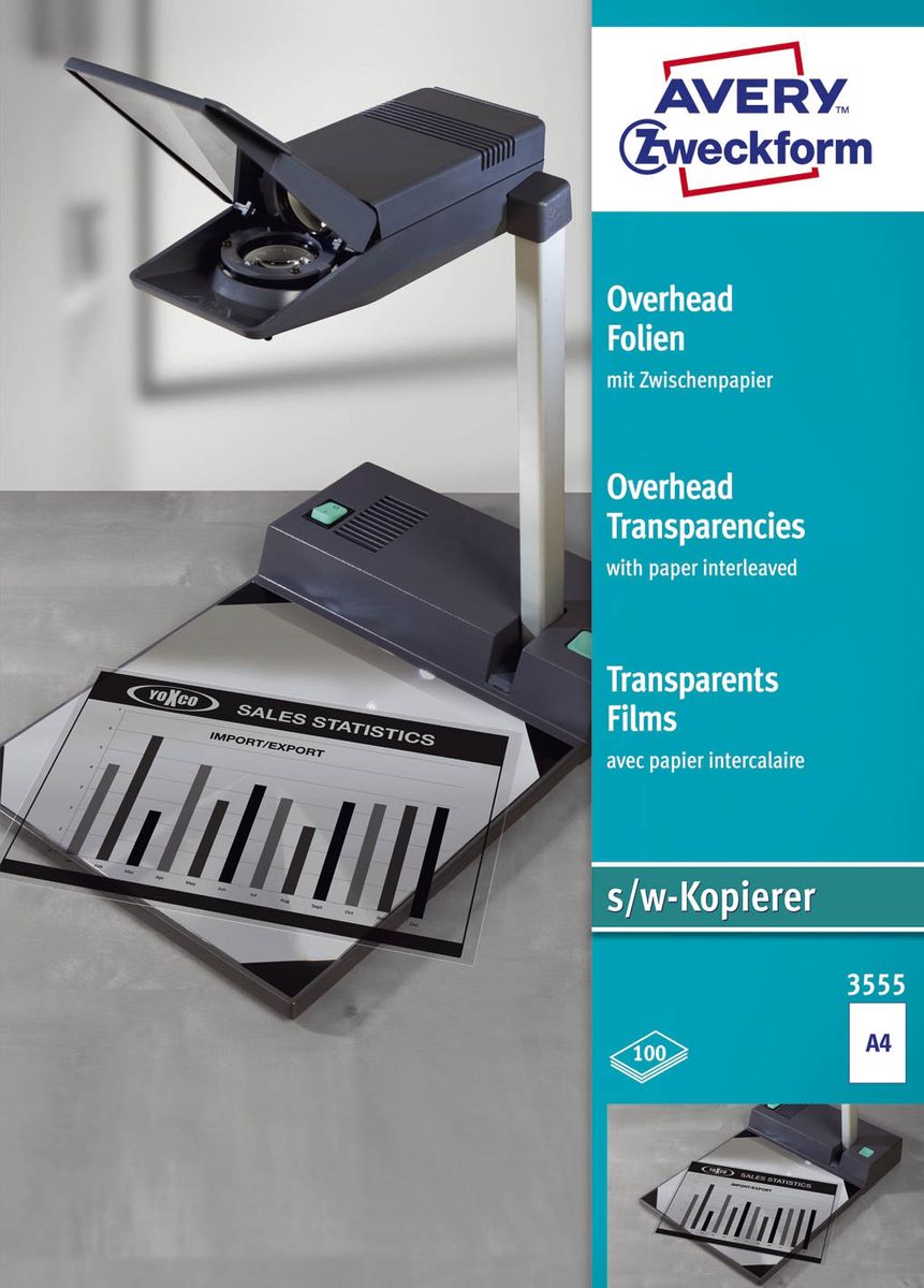 3555 Overhead-Folien - A4, unbeschichtet, Stärke 0,10 mm, 100 Blatt