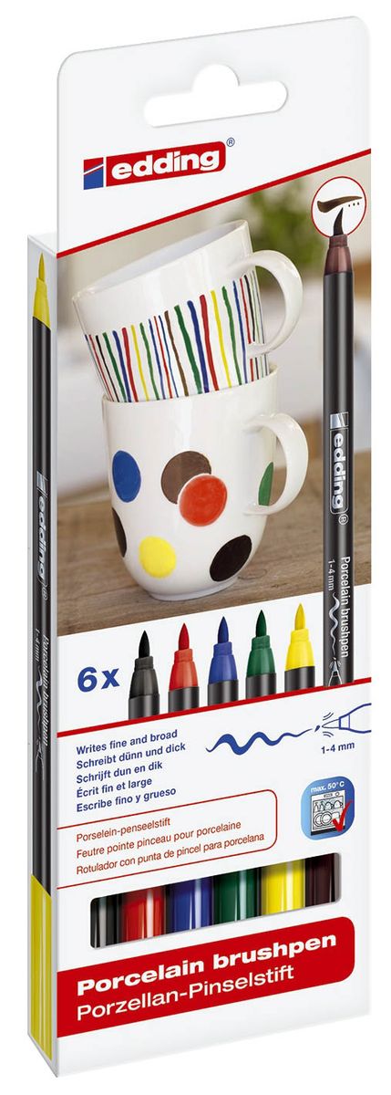 4200 Porzellan-Pinselstift - 1 - 4 mm, 6 Farben sortiert
