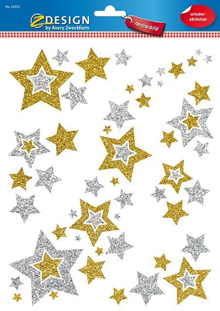 52952 Fensterbilder Sterne - 6 Stück, gold/silber