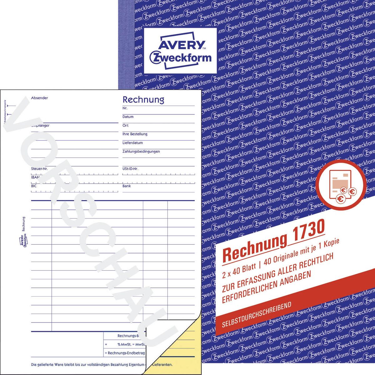 1730 Rechnung, DIN A5, selbstdurchschreibend, 2 x 40 Blatt, weiß, gelb