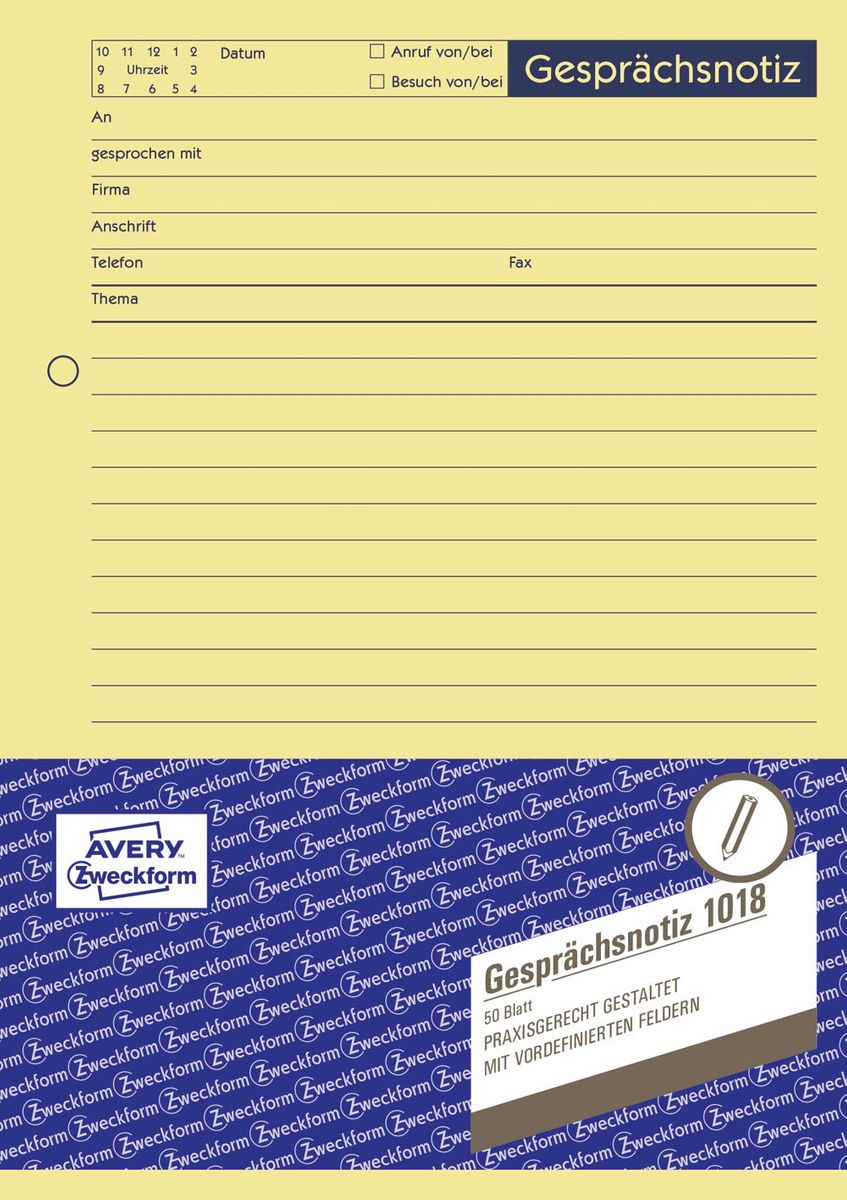 1018 Gesprächsnotiz, DIN A5, vorgelocht, 50 Blatt, gelb