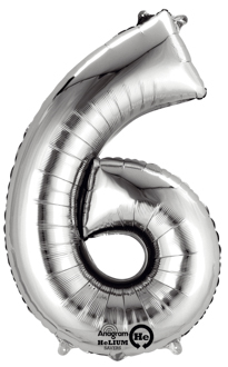 Folienballon Zahl 6 - silber