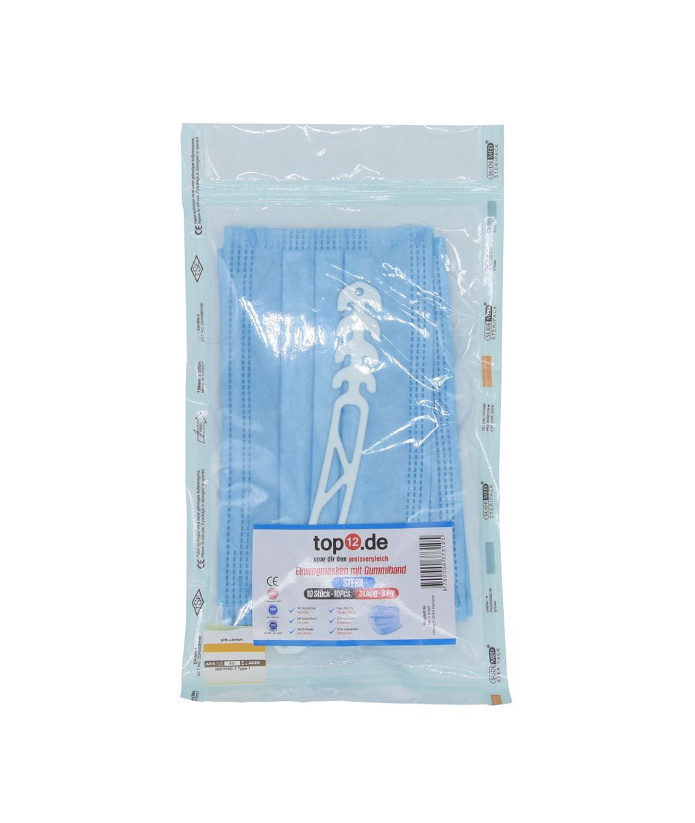 Mund-Nasen-Schutz Einweg 10er Set / Medizinische Gesichtsmasken Typ II steril verpackt, Blau