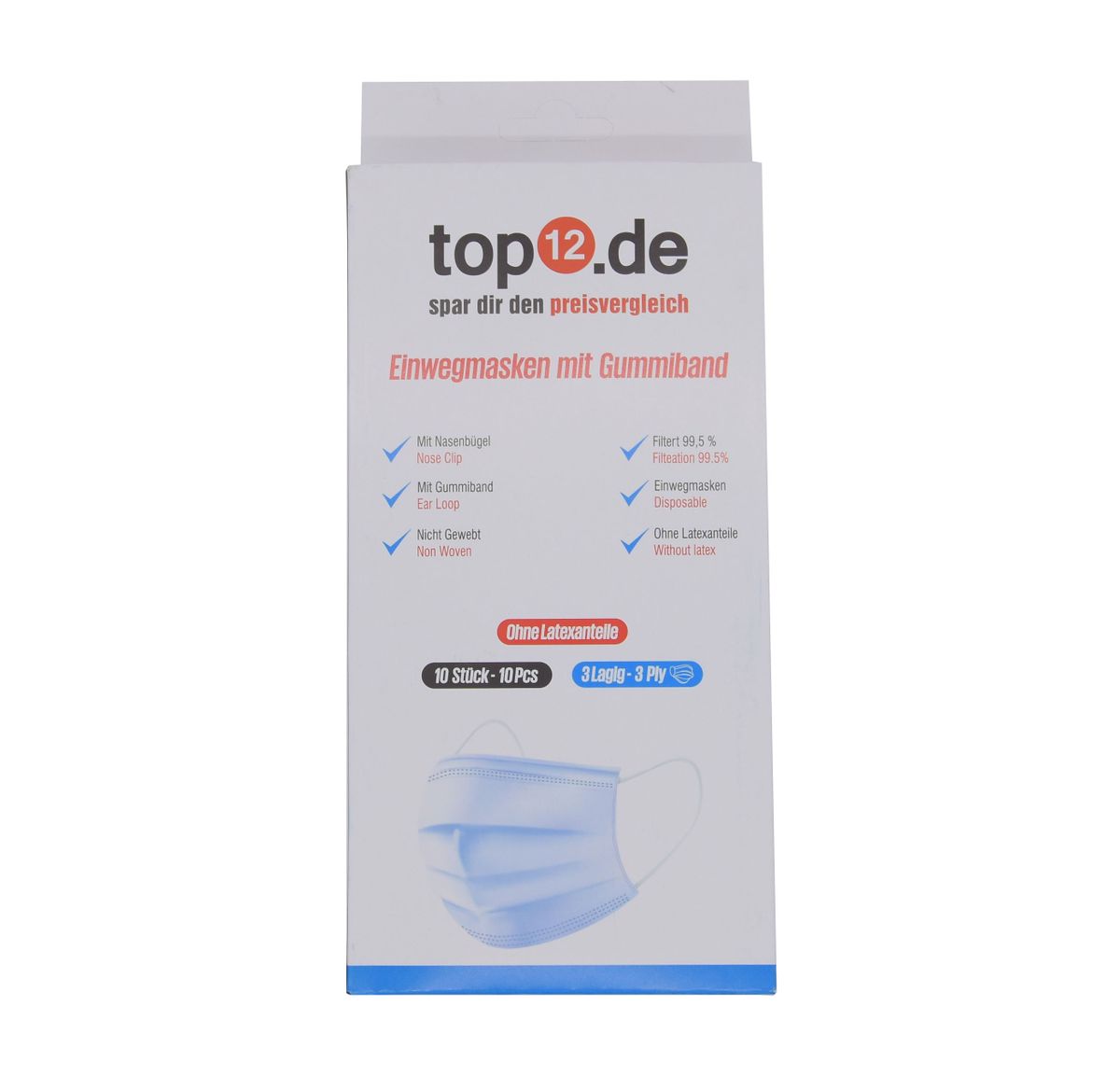 Mund-Nasen-Schutz Einweg 10er Set / Medizinische Gesichtsmasken Typ II, Blau