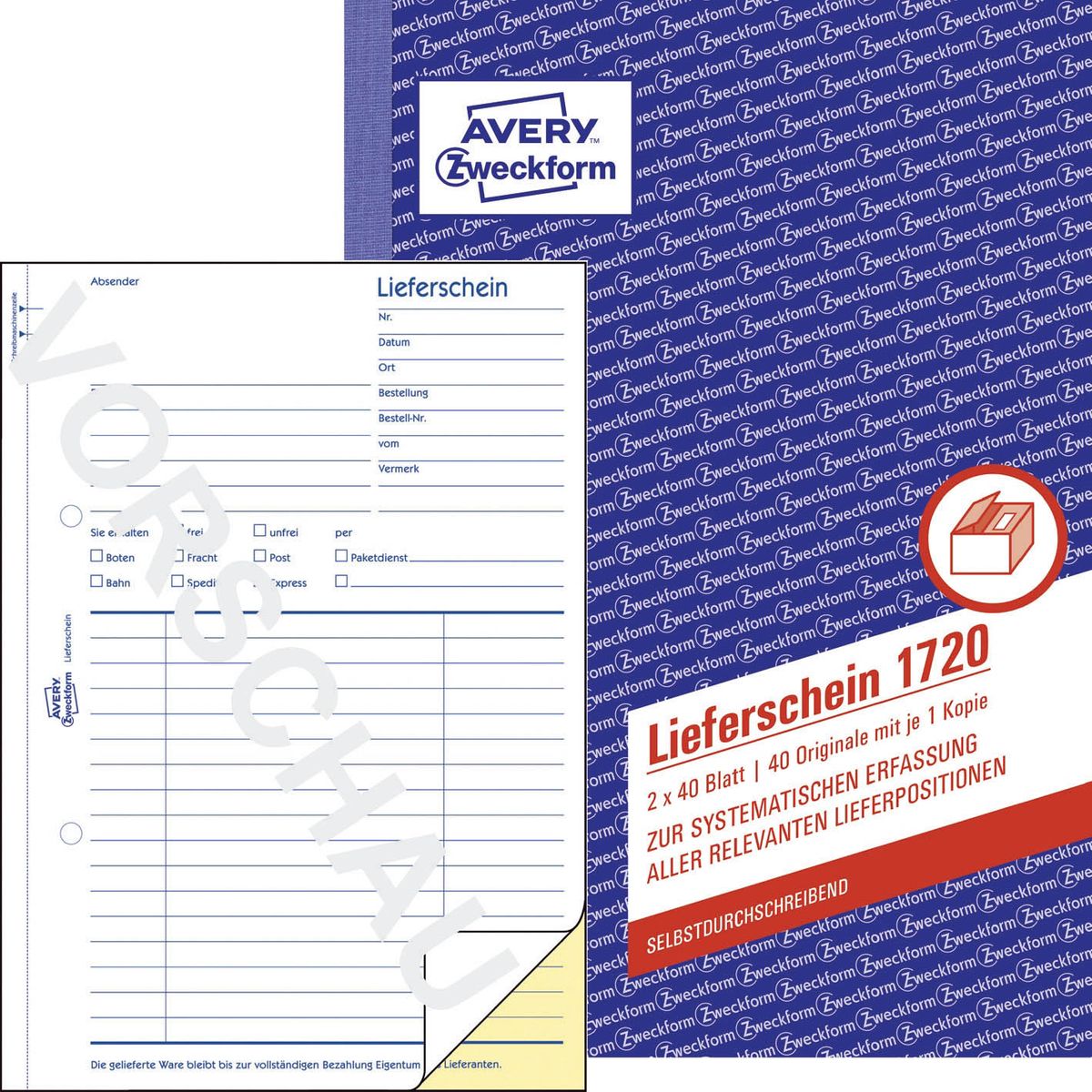 1720 Lieferschein, DIN A5, selbstdurchschreibend, 2 x 40 Blatt, weiß, gelb