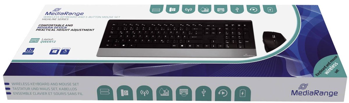 Funk-Tastatur- und Maus-Set HIGHLINE, QWERTZ, schwarz/silber
