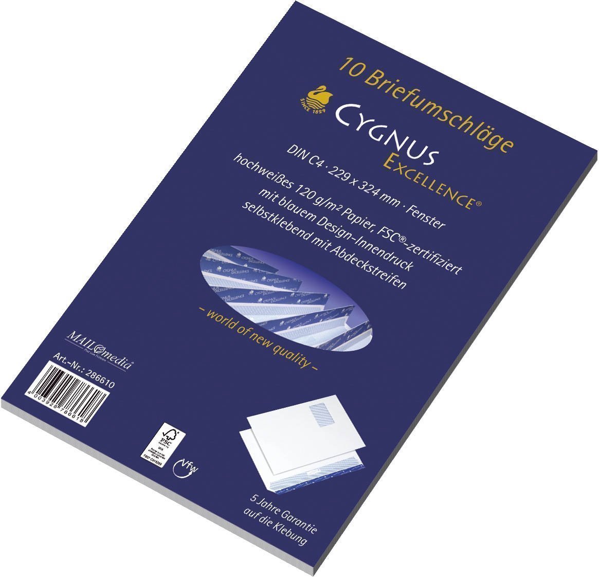 Briefumschlag C4, haftkebend, weiß, Offset 100g, 10 Stück mit Fenster