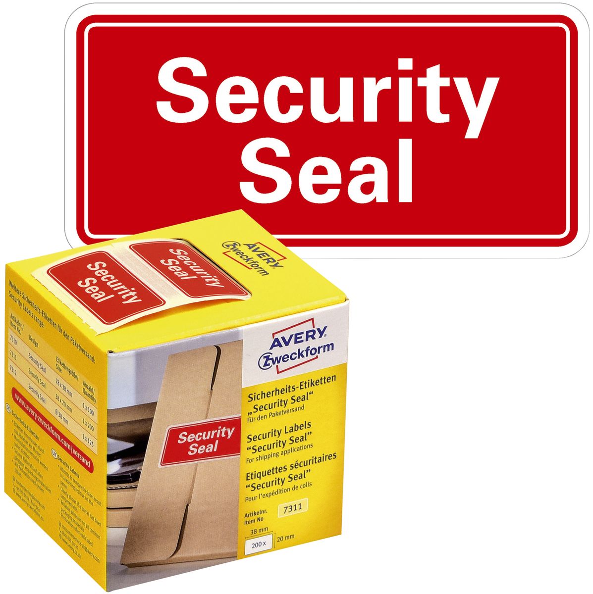 7311 Sicherheitssiegel "Security Seal" - 20 x 38 mm, rot, 200 Stück im Spender