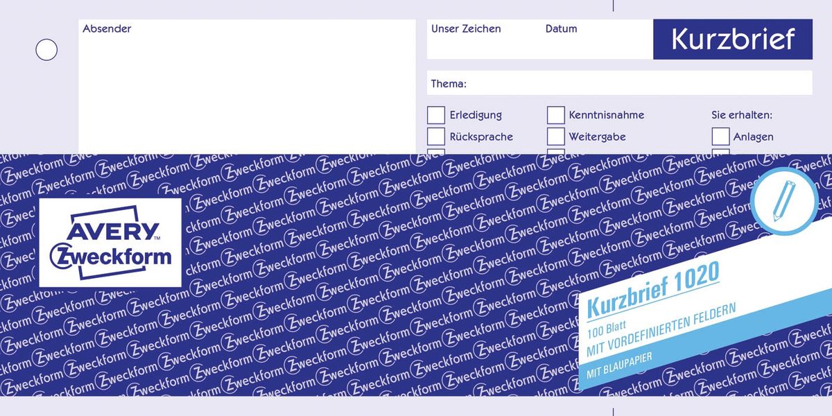 1020 Kurzbrief, DIN A4 (1/3), vorgelocht, 100 Blatt, weiß