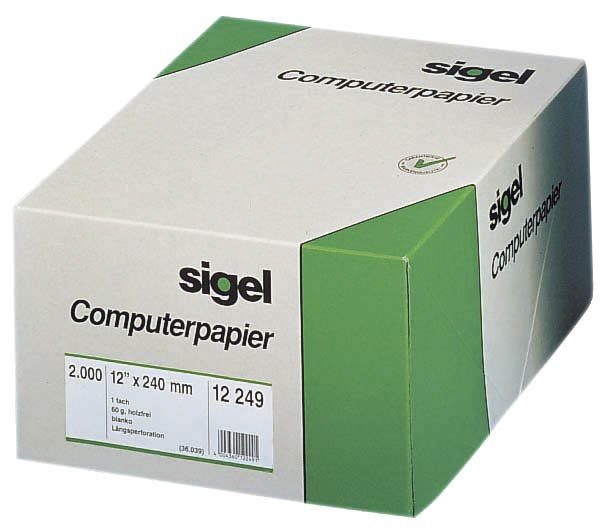 DIN-Computerpapier, 1fach, 12"x240 mm (A4 hoch), längsperforiert, 2000 Blatt, 60g