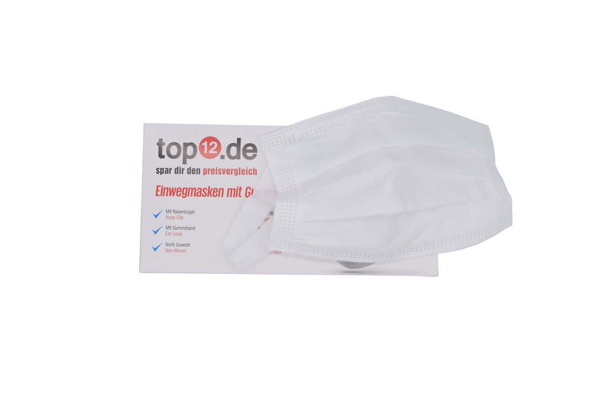 Mund-Nasen-Schutz Einweg 50er Set / Medizinische Gesichtsmasken Typ II mit weichem Gummiband, Weiß