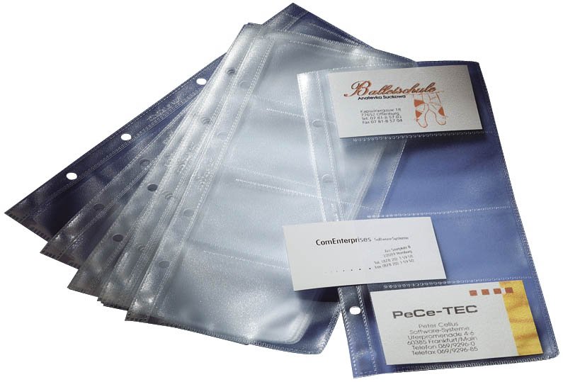 Hüllen für Visitenkarten-Ringbücher, einreihig, 10 Sichthüllen, für bis zu 80 Karten (max. 90x58 mm)