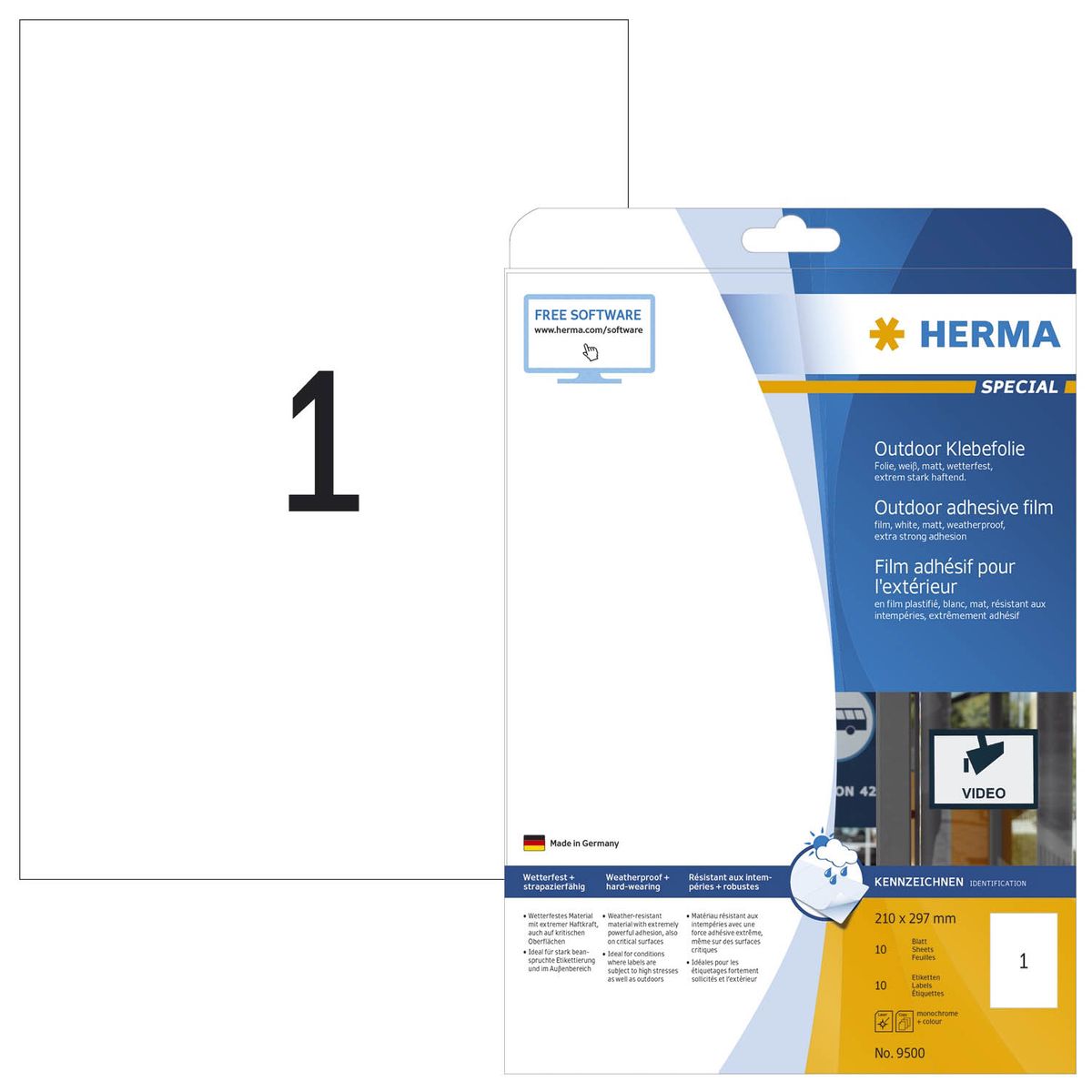 9500 Etiketten A4 Outdoor Klebefolie weiß 210x297 mm Folie matt 10 St.