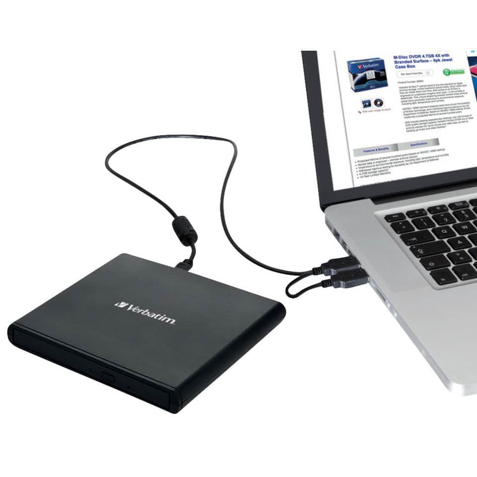 Externer Slimline CD/DVD-Brenner, mobiles externes Laufwerk, schnelle Datensicherung, mit Nero Burn & Archive - schwarz