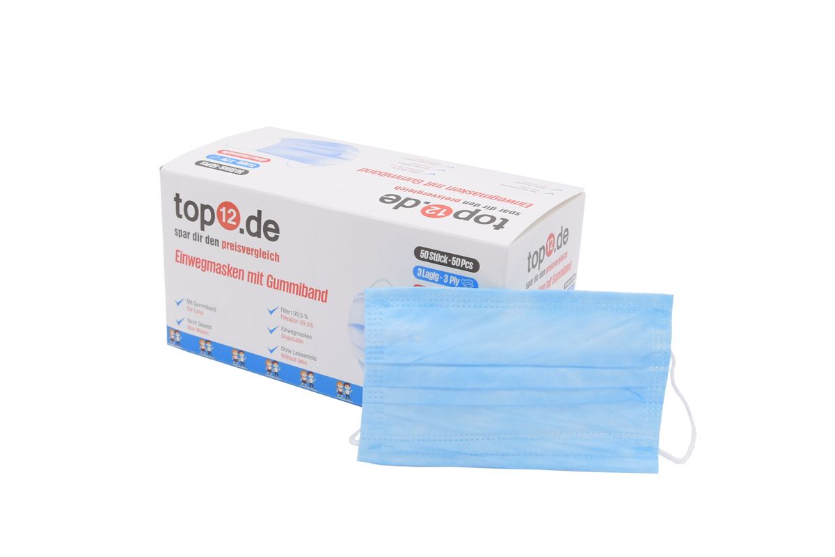 Kinder Mund-Nasen-Schutz Einweg 50er Set / Medizinische Gesichtsmasken Typ II ohne Draht, Blau