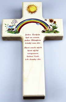 Kinderkreuz  "Jedes Tierlein hat zu essen" - Holz, 20 cm