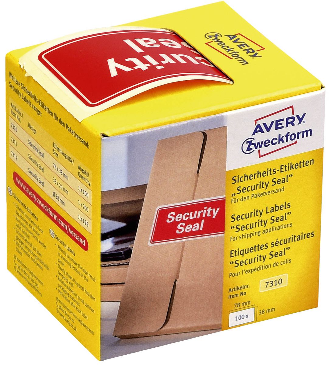 7310 Sicherheitssiegel "Security Seal" - 38 x 78 mm, rot, 100 Stück im Spender