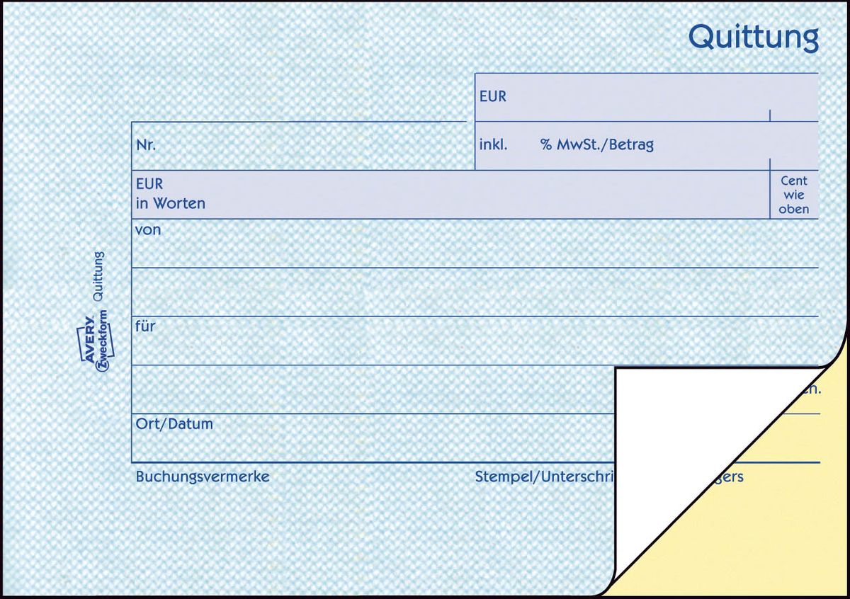 1736 Quittung inkl. MwSt. - A6 quer, MP, SD, fälschungssicher, 2 x 40 Blatt, weiß, gelb