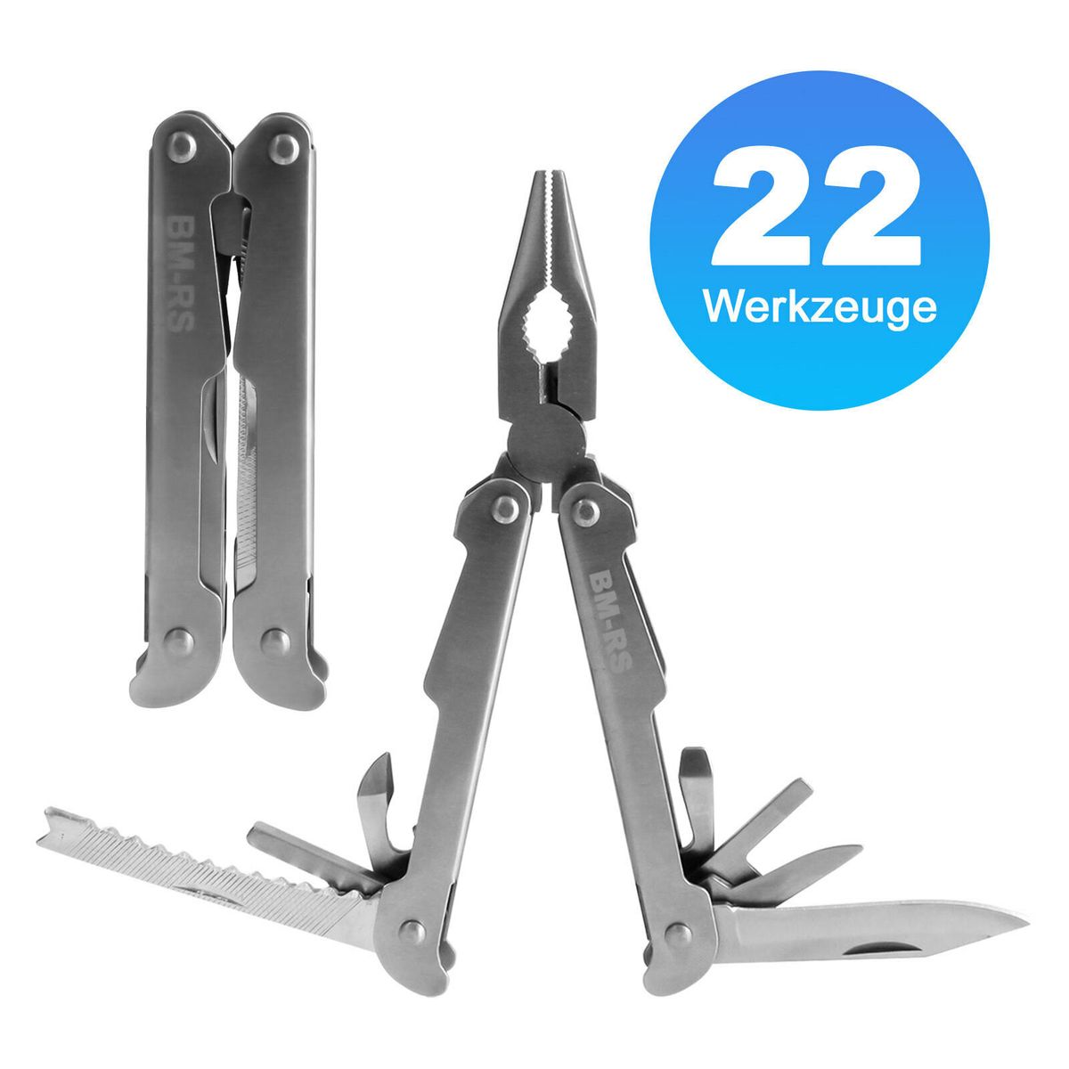 Multitool 22 Werkzeuge in 1 aus Stahl, Silber