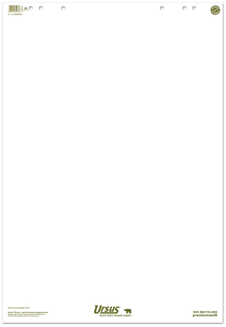 5x Flipchart-Block - 68 x 99 cm, blanko, 80 g/qm, 20 Blatt, 100% Recycled