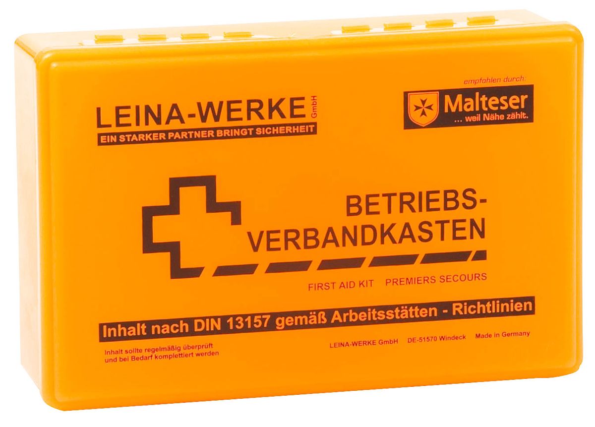 Betriebsverbandkasten klein - mit Wandhalterung - orange