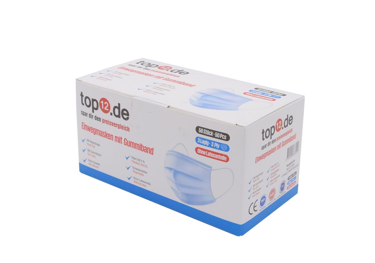 Mund-Nasen-Schutz Einweg 50er Set / Medizinische Gesichtsmasken Typ II, Blau
