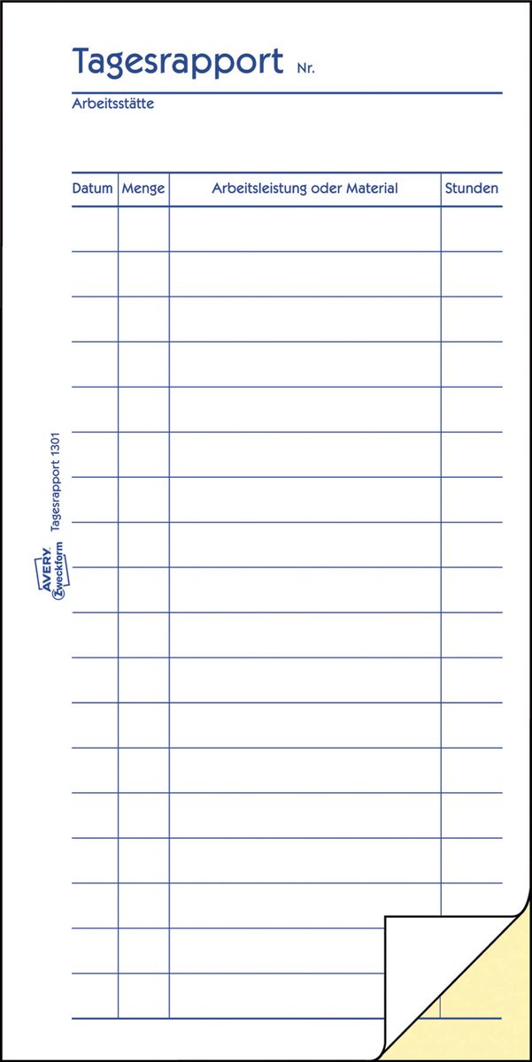 1301 Tagesrapport, 1. und 2. Blatt bedruckt, 105 x 200mm, 2 x 50 Blatt