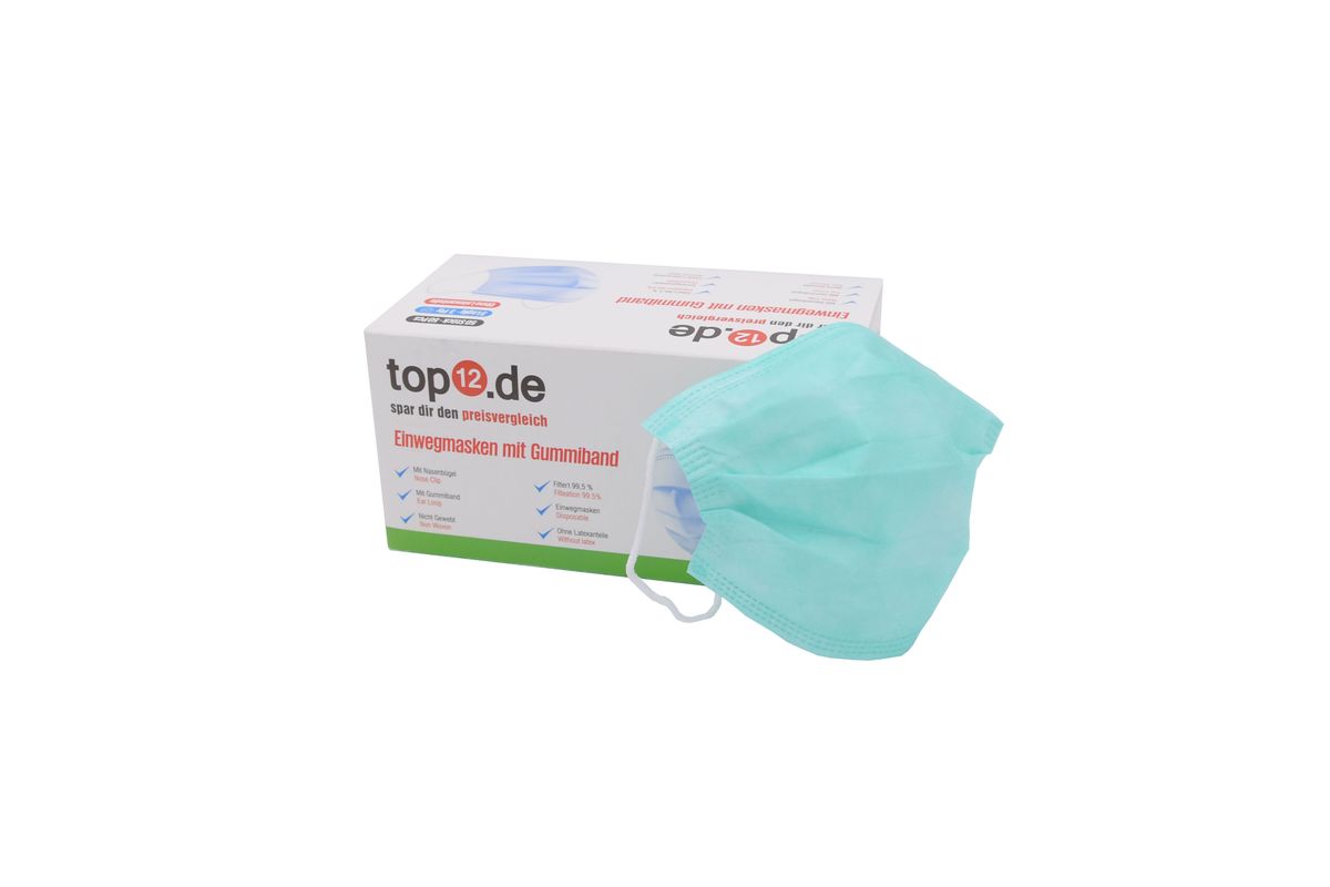 Mund-Nasen-Schutz Einweg 50er Set / Medizinische Gesichtsmasken Typ II, Grün
