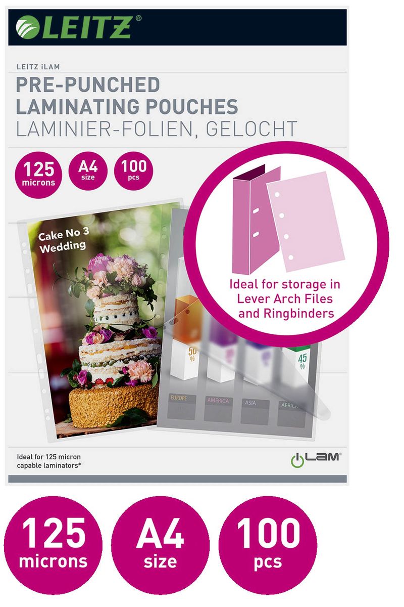 33878 Folientasche 125 Micron für A4 mit Lochung 100 Stück