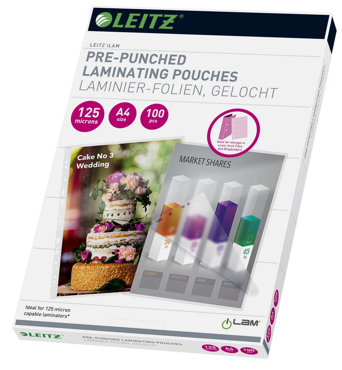 33878 Folientasche 125 Micron für A4 mit Lochung 100 Stück