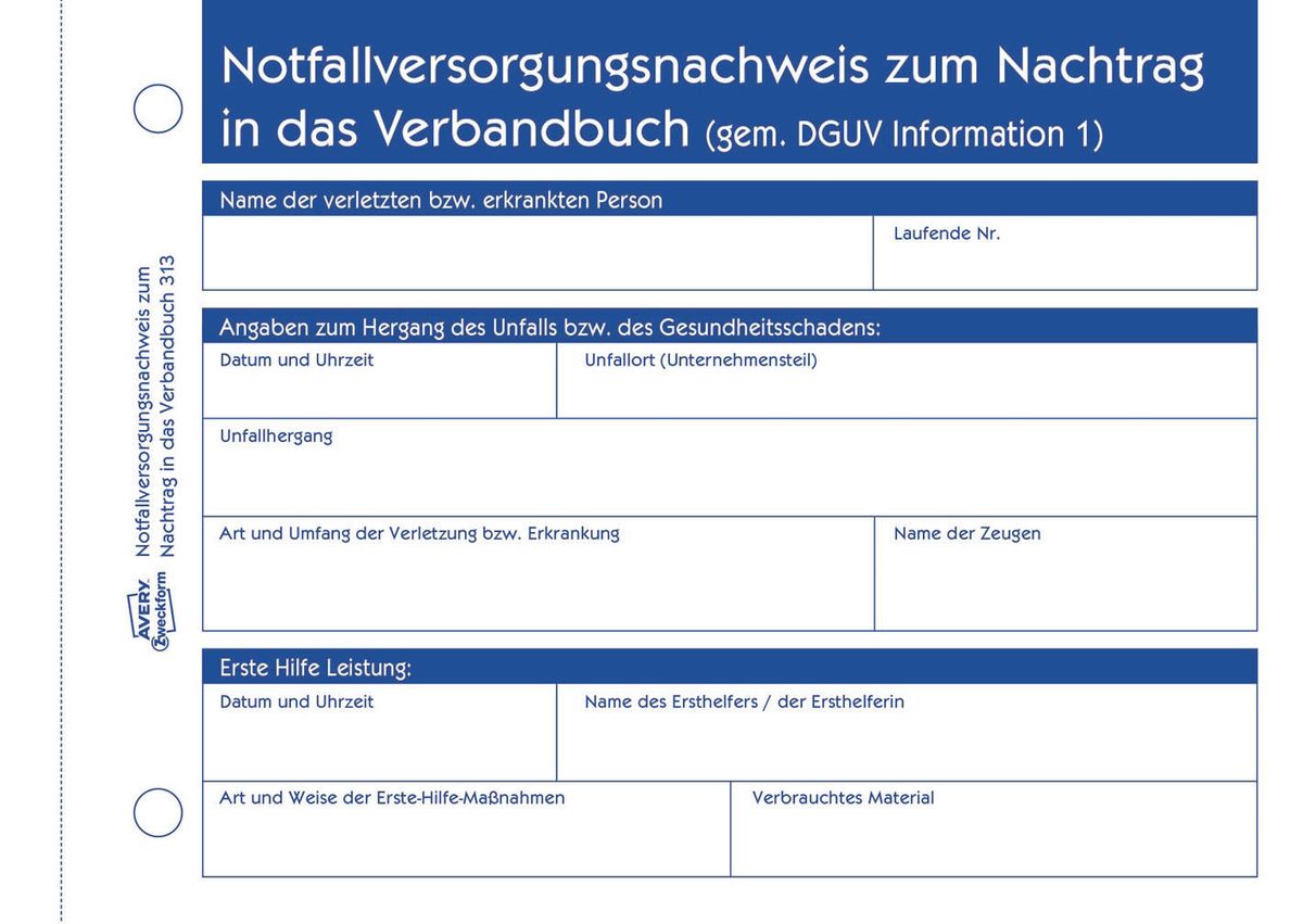 313 Meldeblock Erste Hilfe - A6 quer, 50 Blatt