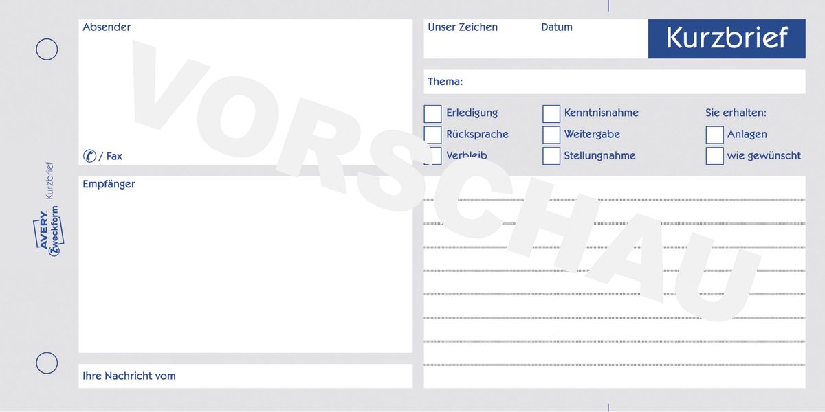 1020 Kurzbrief, DIN A4 (1/3), vorgelocht, 100 Blatt, weiß
