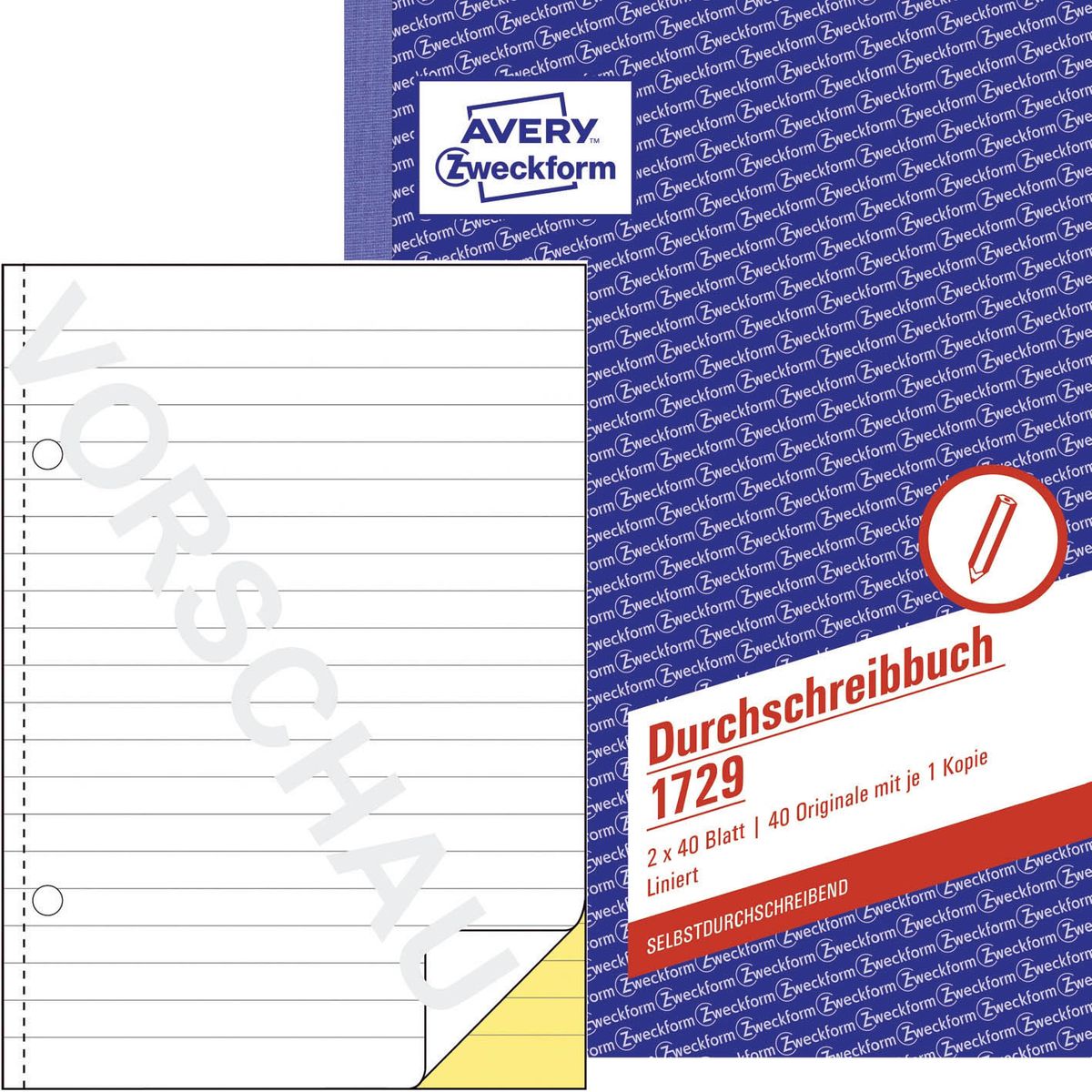 1729 Durchschreibbuch, DIN A5, vorgelocht, 2 x 40 Blatt/10 Stück, weiß, gelb