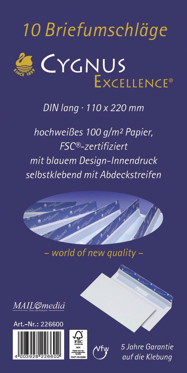 Briefumschlag DL, haftkebend, weiß, Offset 100g, 10 Stück