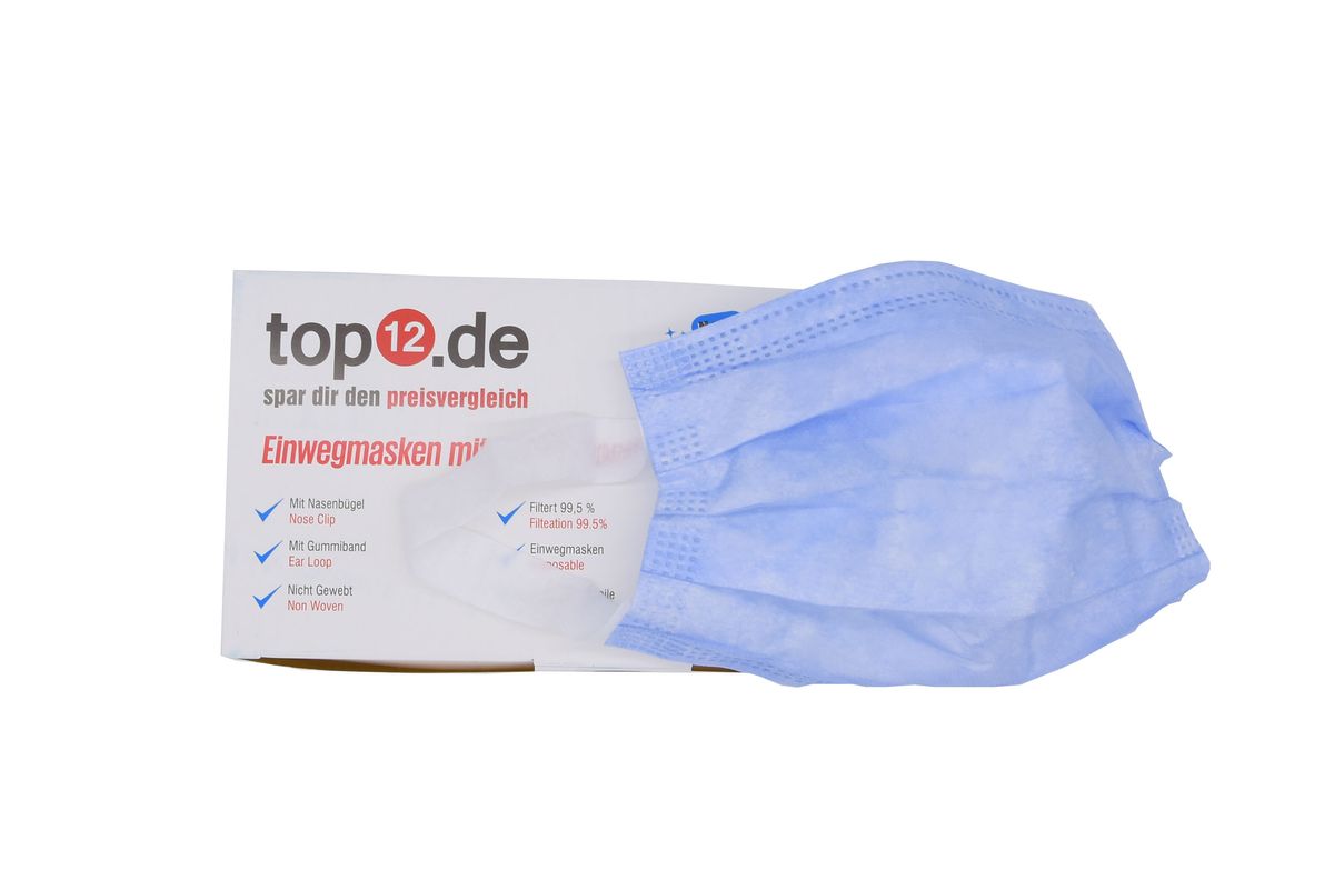 Mund-Nasen-Schutz Einweg 50er Set / Medizinische Gesichtsmasken Typ II mit weichem Gummiband, Blau