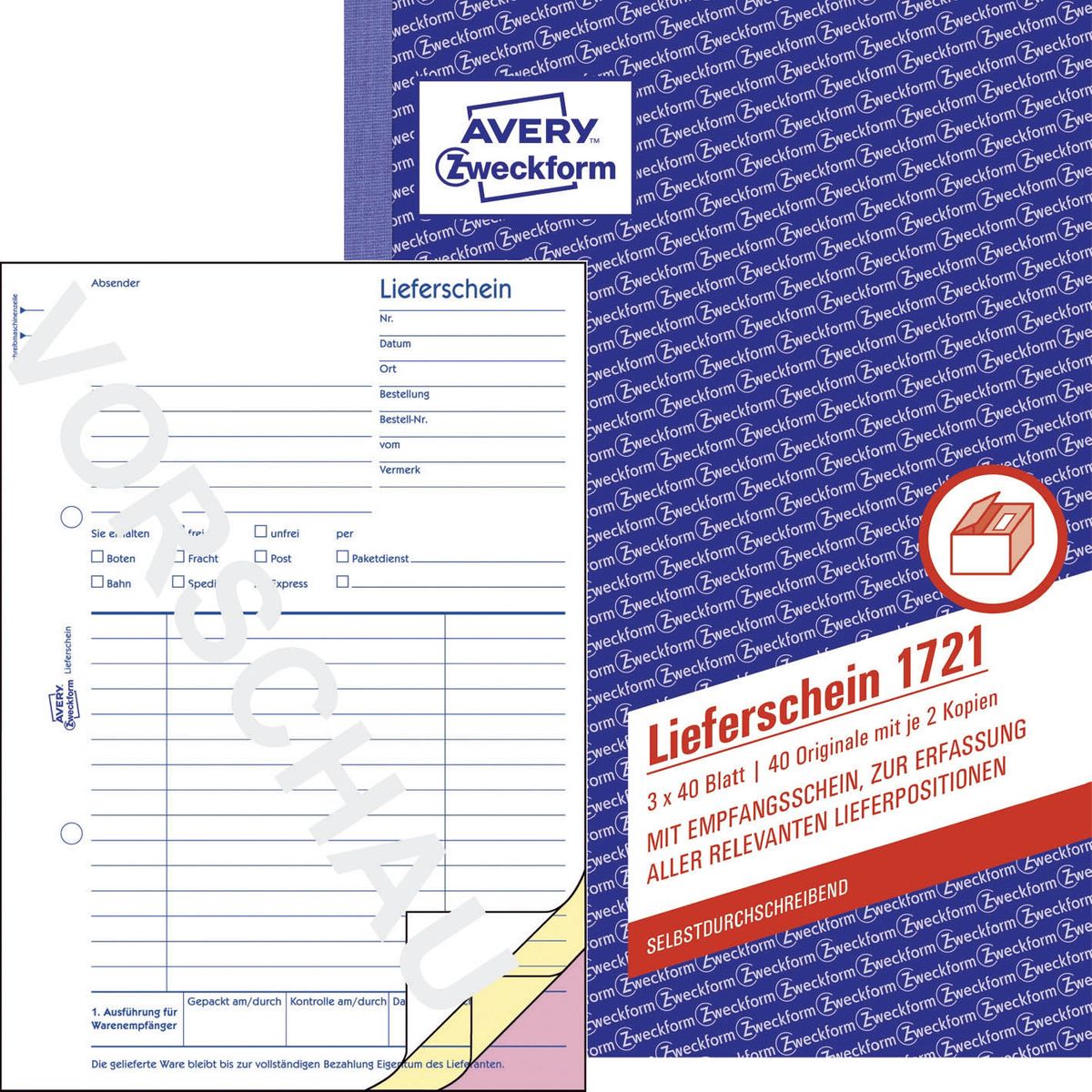 1721 Lieferscheine mit Empfangsschein, DIN A5, mit Empfangsschein, 3 x 40 Blatt, weiß, gelb, rosa
