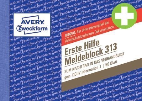 313 Meldeblock Erste Hilfe - A6 quer, 50 Blatt