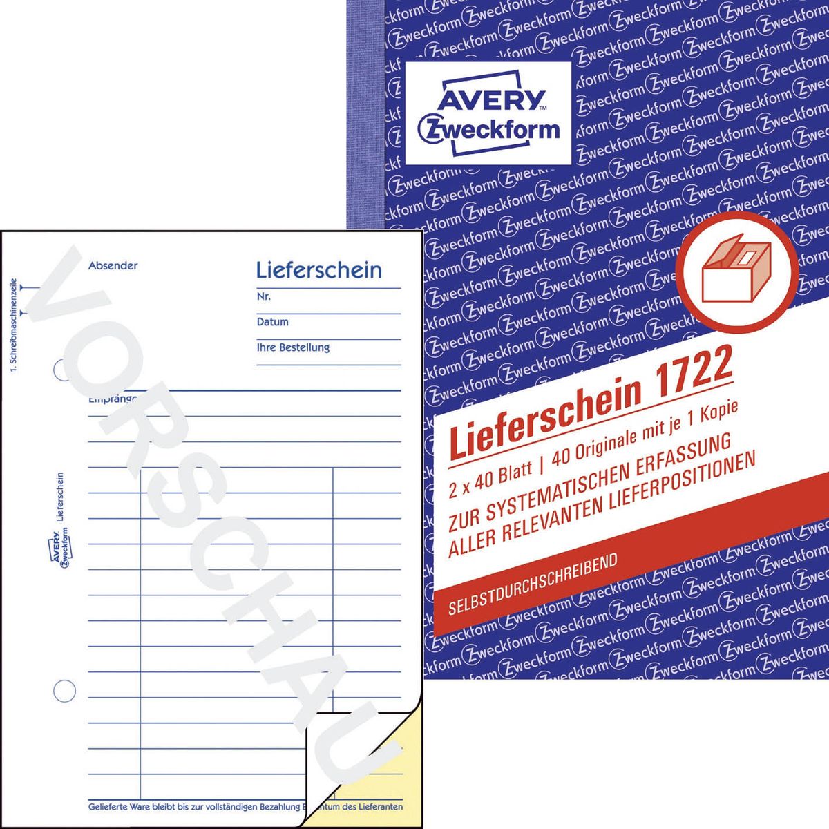 1722 Lieferschein, DIN A6, selbstdurchschreibend, 2 x 40 Blatt, weiß, gelb