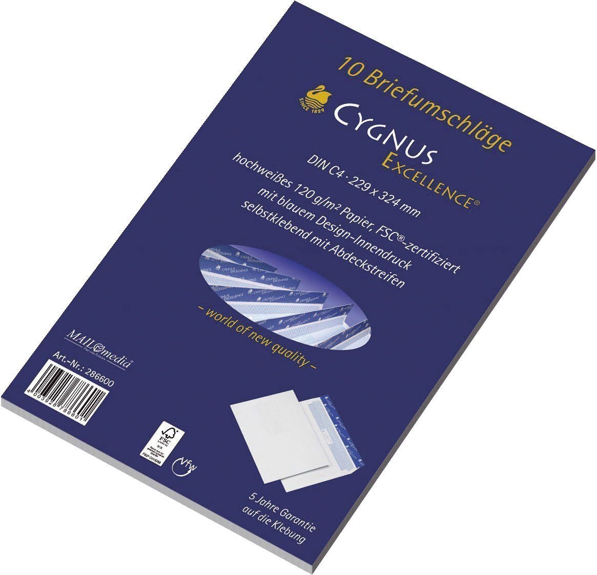 Briefumschlag C4, haftkebend, weiß, Offset 100g, 10 Stück