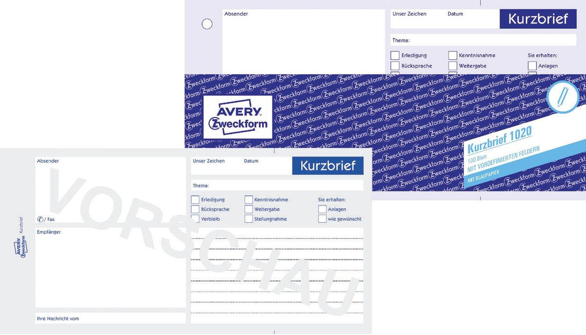 1020 Kurzbrief, DIN A4 (1/3), vorgelocht, 100 Blatt, weiß
