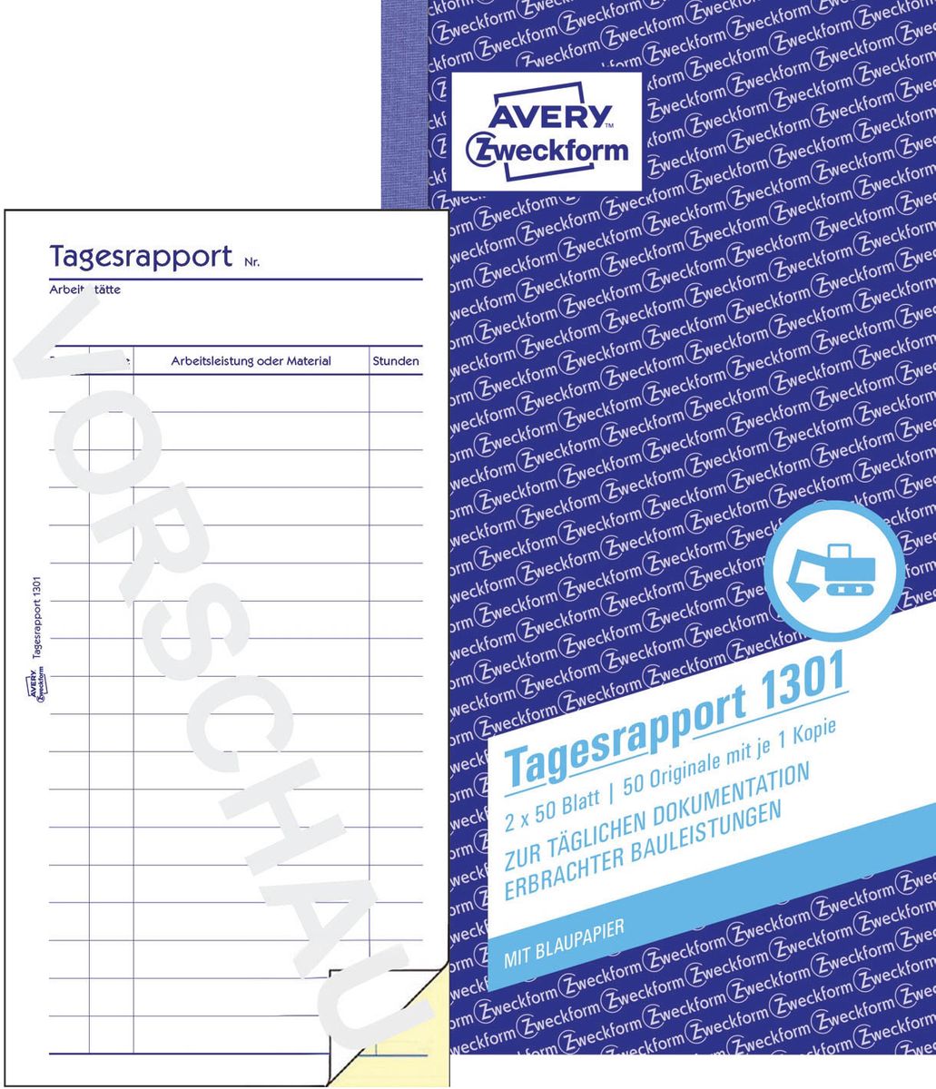 1301 Tagesrapport, 1. und 2. Blatt bedruckt, 105 x 200mm, 2 x 50 Blatt