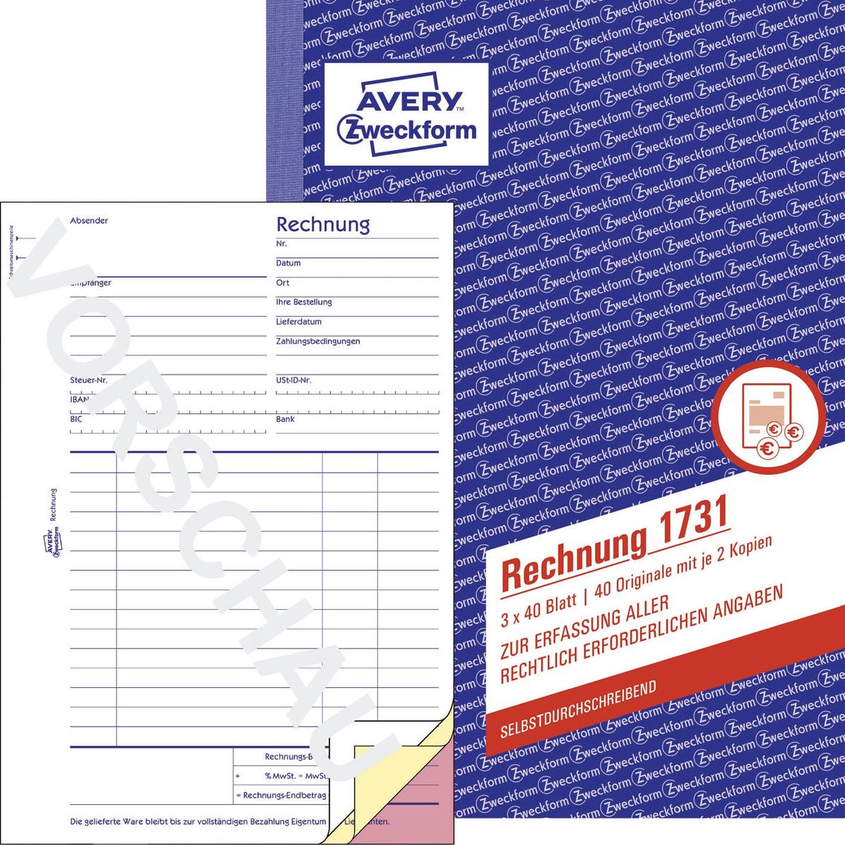 1731 Rechnung, DIN A5, selbstdurchschreibend, 3 x 40 Blatt, weiß, gelb, rosa