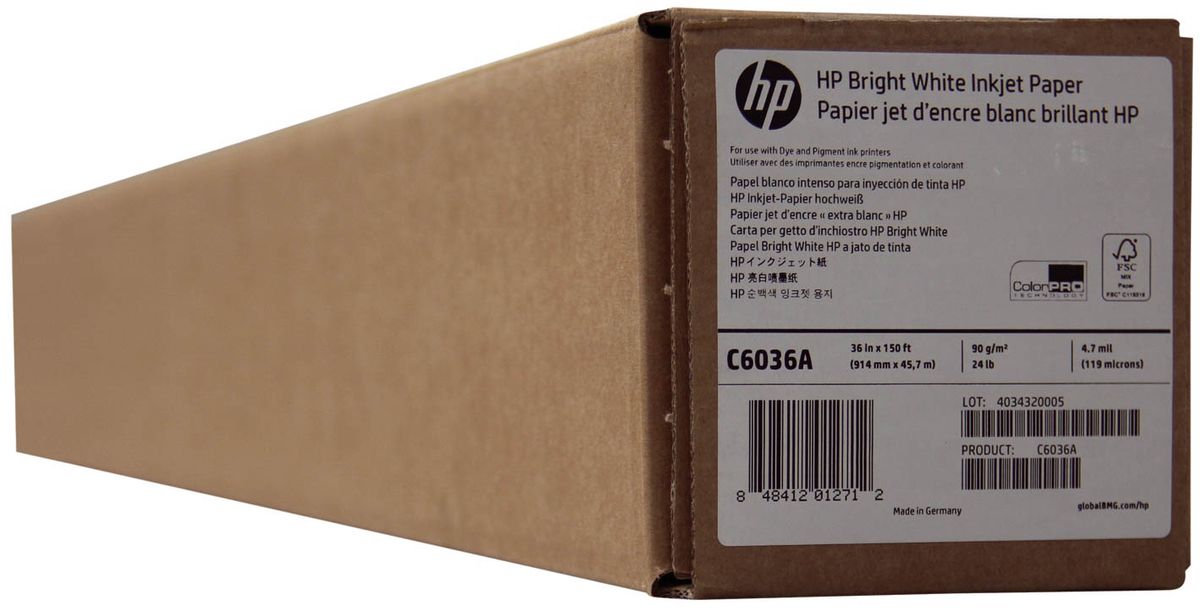 Designjet Plotterpapier Bright White - 914 mm x 45,7 m, 90 g/qm, Kern-Ø 5,08 cm, 1 Rolle