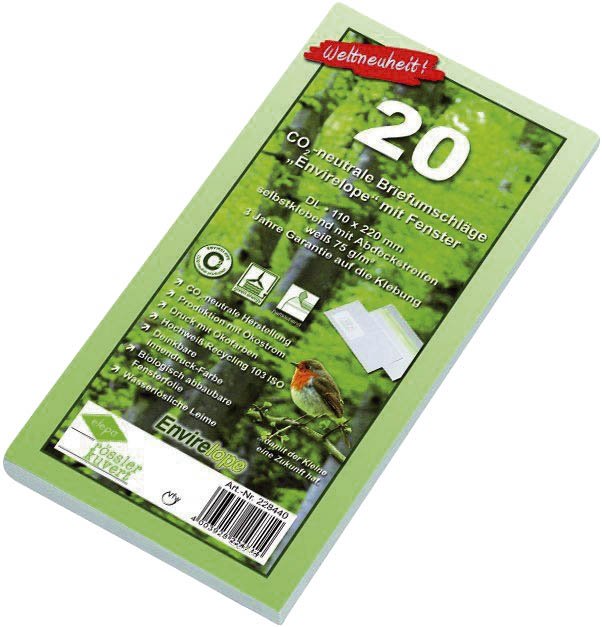 Briefumschlag - DIN lang, haftklebend, 75 g/qm, mit Fenster, 20 Stück