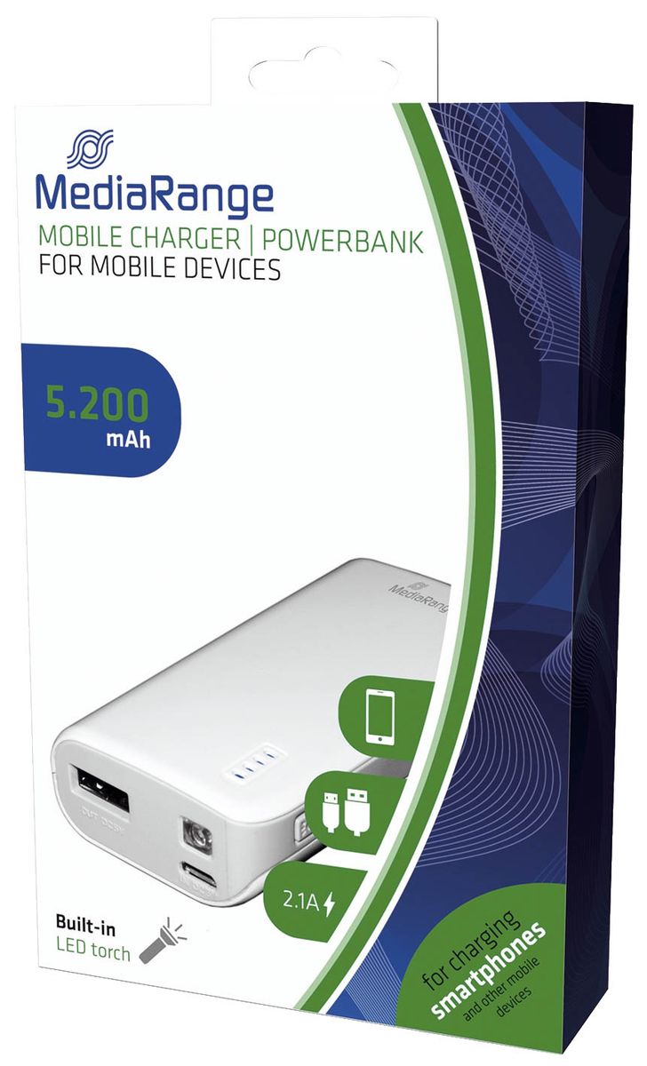 Mobiles Ladegerät | Powerbank 5.200 mAh integrierte Taschenlampe