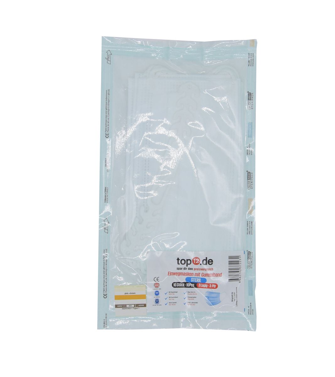 Mund-Nasen-Schutz Einweg 10er Set / Medizinische Gesichtsmasken Typ II steril verpackt, Weiß