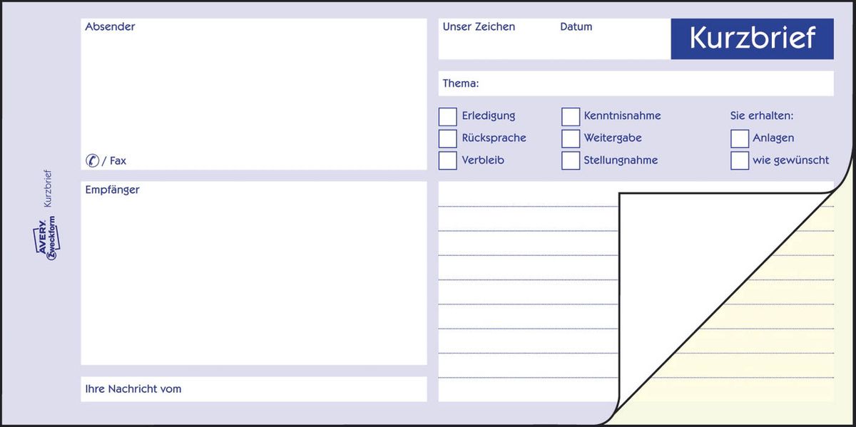 1741 Kurzbrief, DIN A4 (1/3), selbstdurchschreibend, 2 x 40 Blatt, weiß, gelb